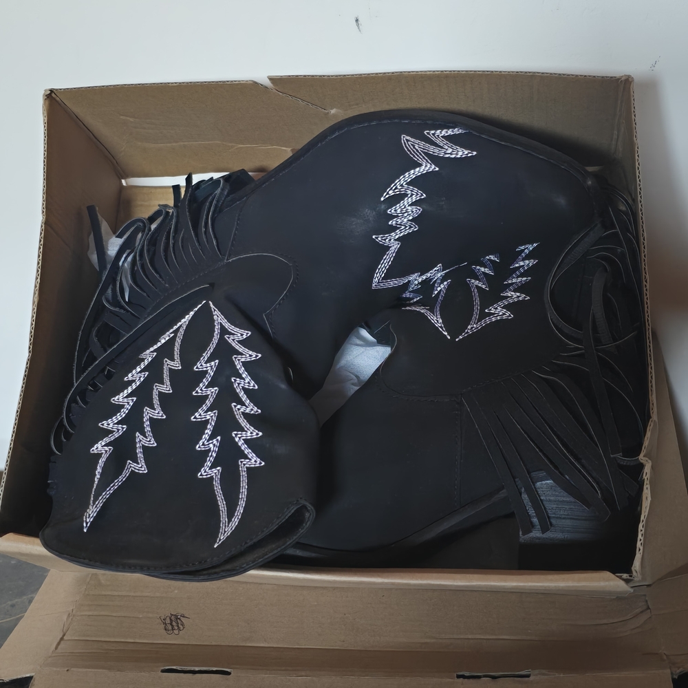 Lucky & Blessed Black Ankle Boots with Fringe and Embroidery
